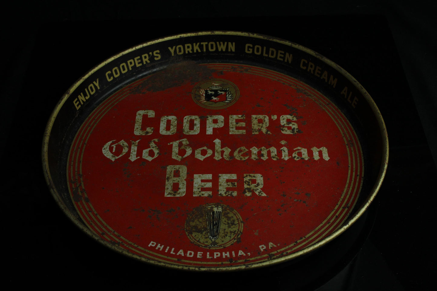 Vintage Coopers Old Bohemian Beer Tablett - Metall-Biertablett - Retro amerikanische Werbung - 1930/1950