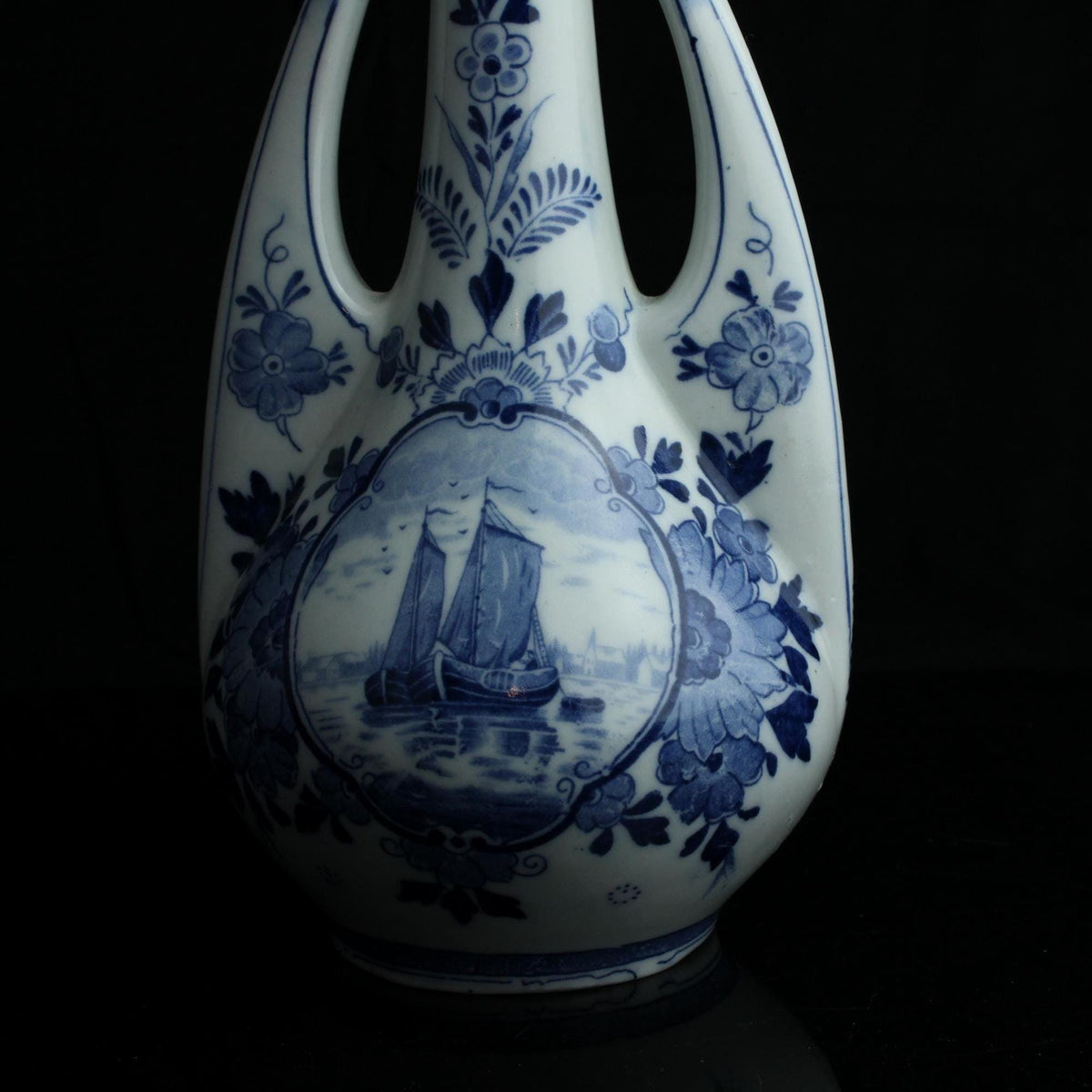 Delfts blauw vaas met dubbele handvatten - N. Delft - vintage porselein - 27,5 cm hoog