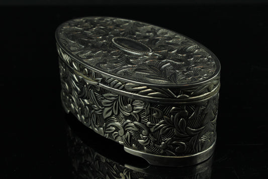 Antiek verzilverde ovale sieradendoos (17 cm) | Victoriaans / Art Nouveau 1880 - 1920 | Vintage Trinket Box
