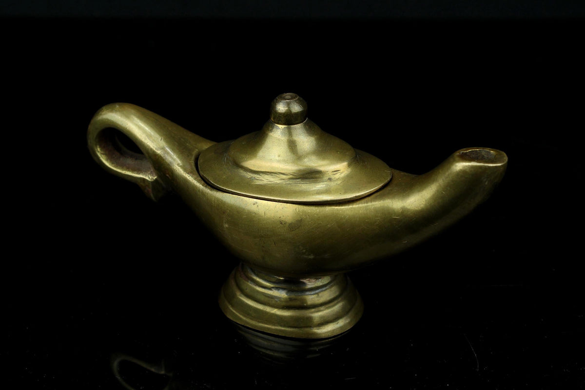 Messing Aladdin lamp/wonderlamp met deksel - vintage Miniatuur - 1950/1970 - 13 cm.