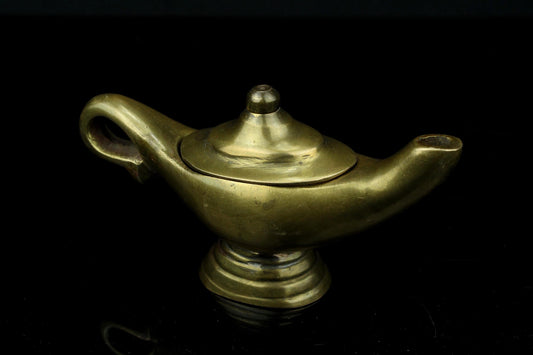 Messing Aladdin-Lampe/Wunderlampe mit Deckel – Vintage Miniatur – 1950/1970 – 13 cm.