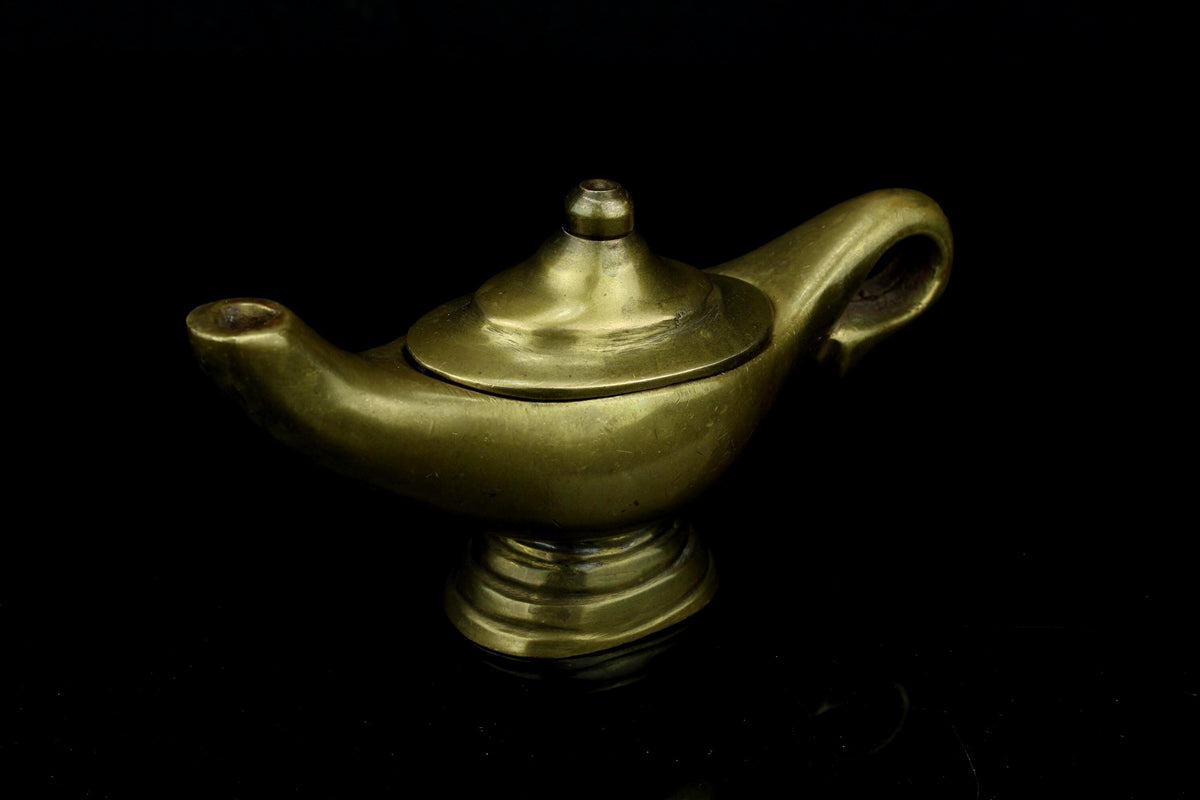 Messing Aladdin lamp/wonderlamp met deksel - vintage Miniatuur - 1950/1970 - 13 cm.