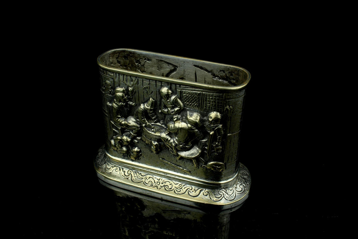 Antike versilberte Visitenkartenhalterung - Flämisch/Holländische Genreszene - Schreibtischzubehör - Viktorianisch - 1950/1970 - 9,5 cm