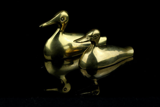 Vintage Messing Enten Set | Mid-Century Modern Deko | Mutter-Kind-Skulptur | Retro Design Objekt
