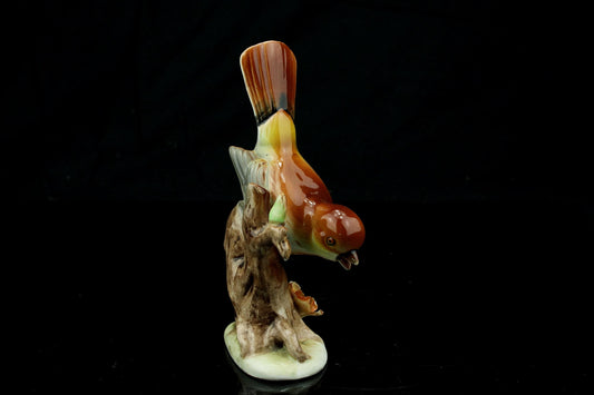 Vintage Porzellan-Vogel-Figur - Oriole Japan - braun gefärbter Vogel auf Ast handbemalt