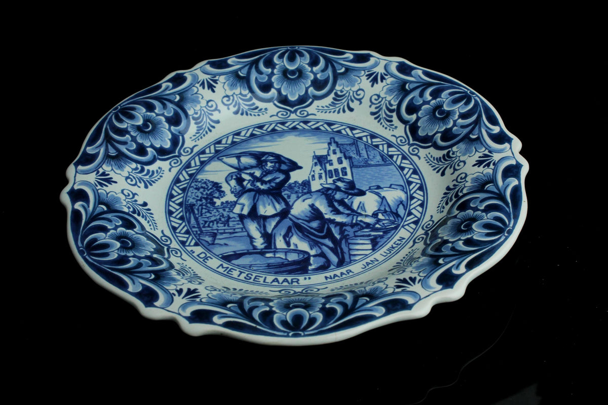 Vintage Delfts blauw sierbord “De Metselaar - made in Holland - wandbord keramiek