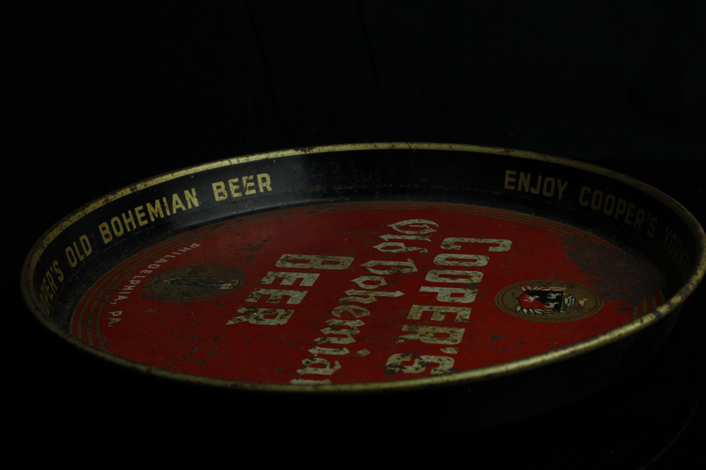 Vintage Coopers Old Bohemian Beer Tablett - Metall-Biertablett - Retro amerikanische Werbung - 1930/1950