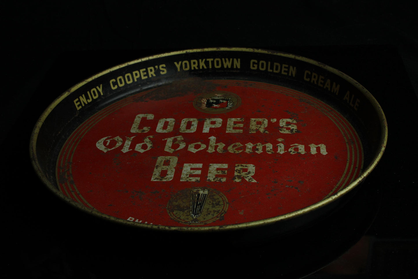 Vintage Coopers Old Bohemian Beer Tablett - Metall-Biertablett - Retro amerikanische Werbung - 1930/1950