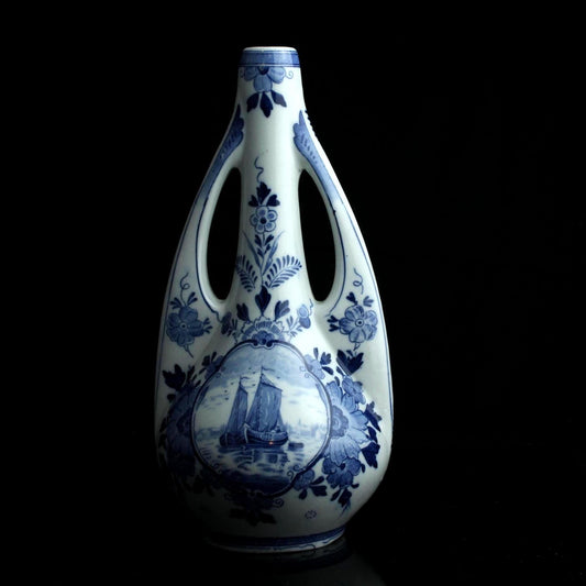 Delfts blauw vaas met dubbele handvatten - N. Delft - vintage porselein - 27,5 cm hoog