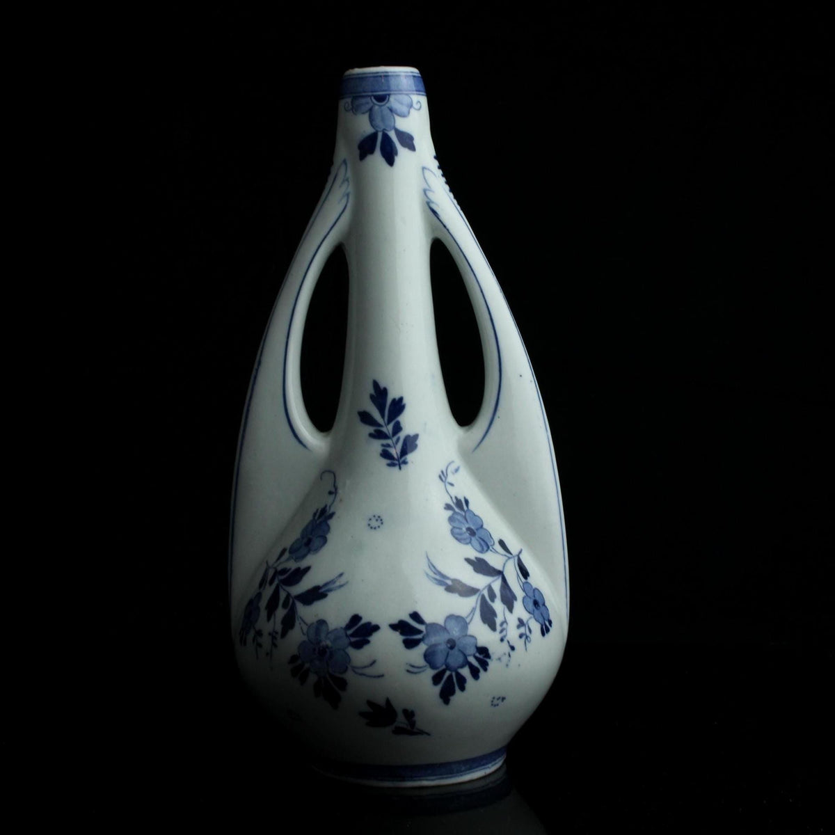 Delfts blauw vaas met dubbele handvatten - N. Delft - vintage porselein - 27,5 cm hoog