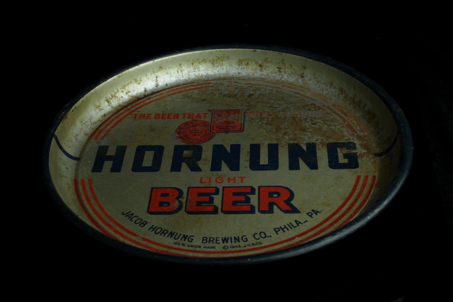 Vintage Hornung Beer Tablett - Metall Bieruntersetzer - retro amerikanische Bierwerbung - 1940/1960