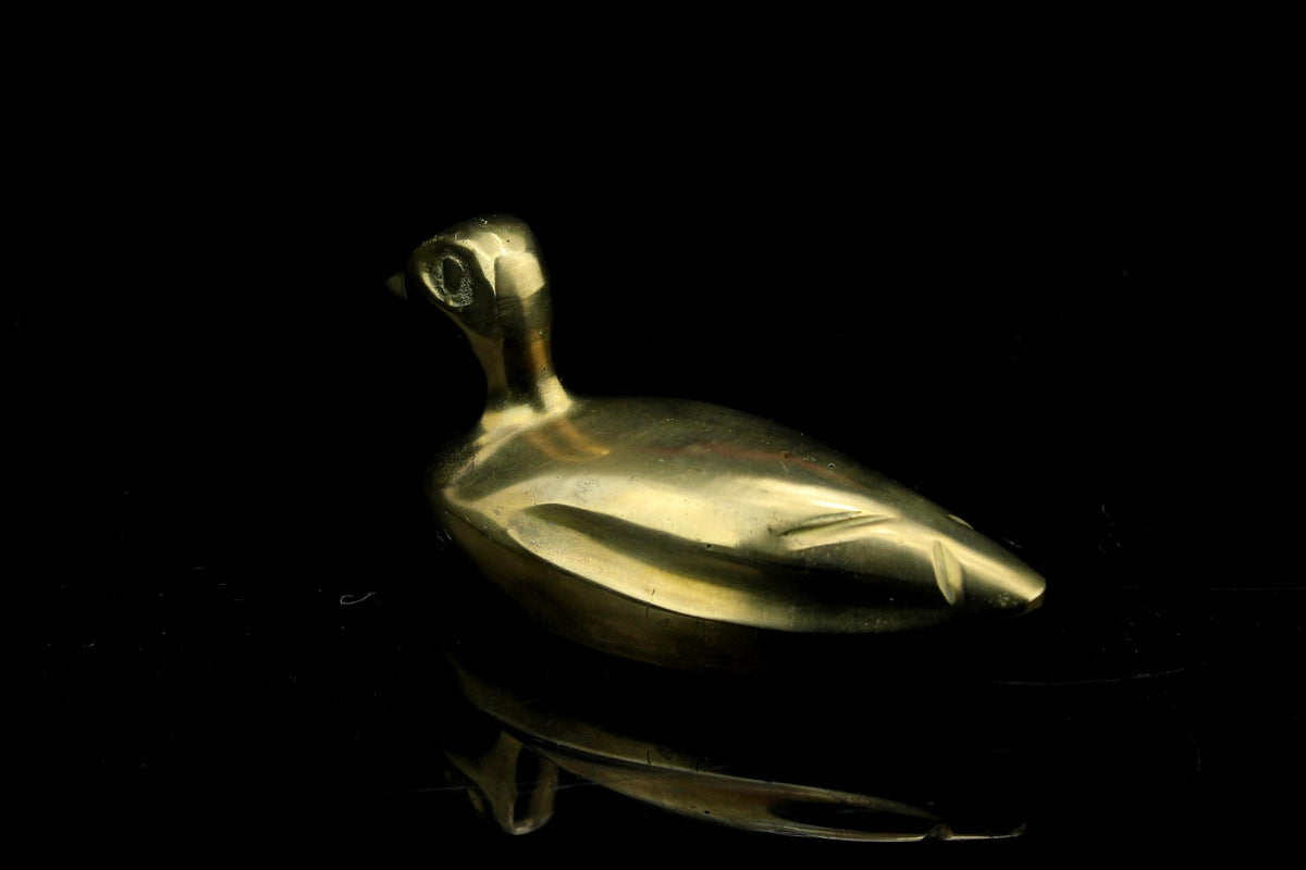 Vintage messing eend beeldje  kleine gouden vogel - retro Sculptuur 4,6 cm.