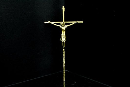 Vintage Messing Kruzifix - Kreuz mit Christuskorpus - Wandkreuz 25 cm.
