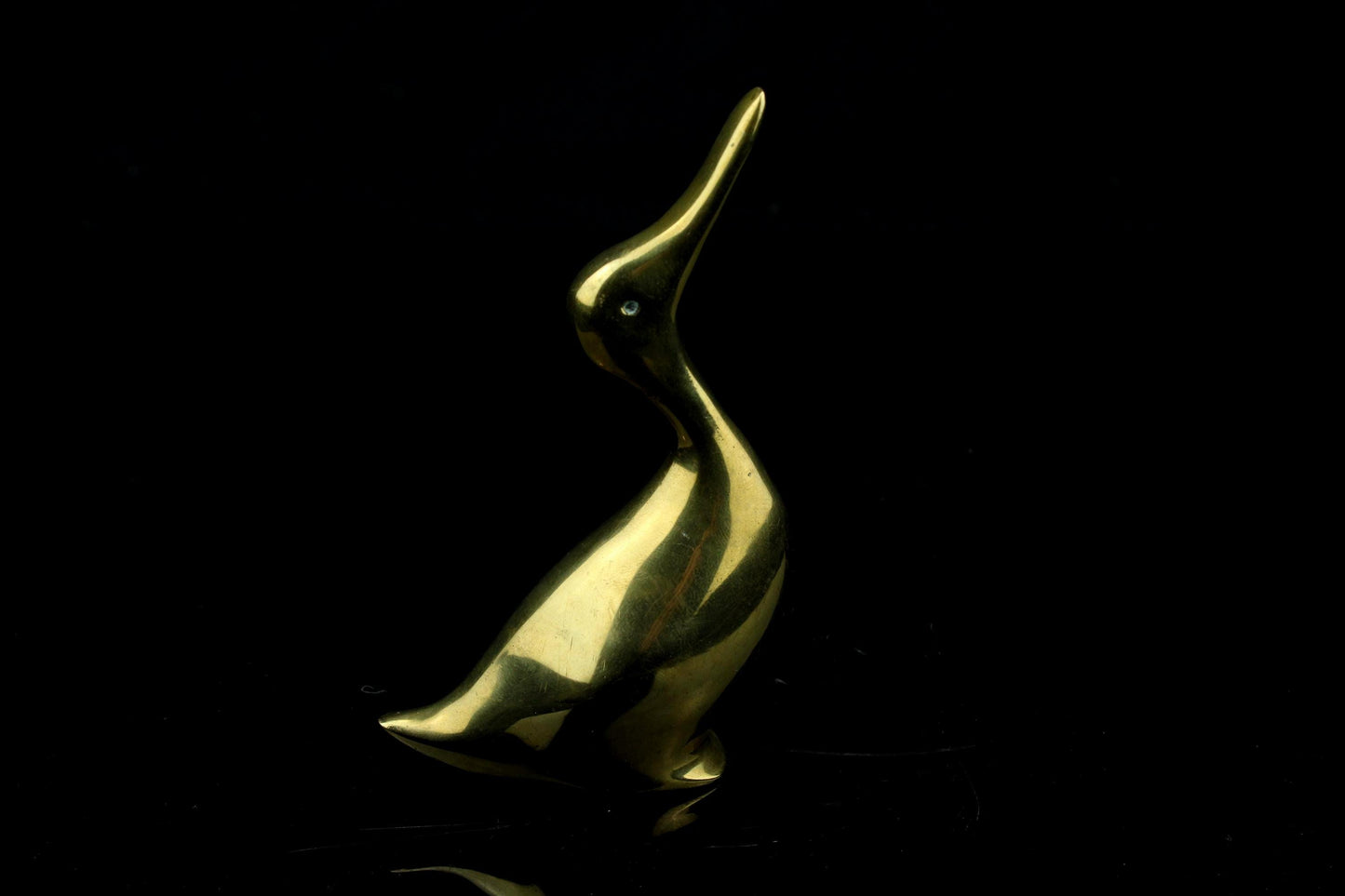 Vintage messing gans beeldje - kleine gouden vogel - 11,2 cm