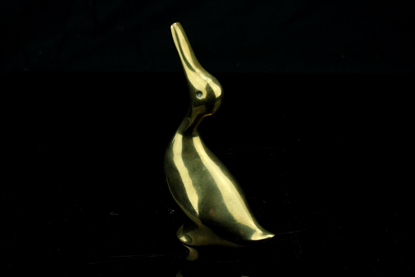 Vintage messing gans beeldje - kleine gouden vogel - 11,2 cm