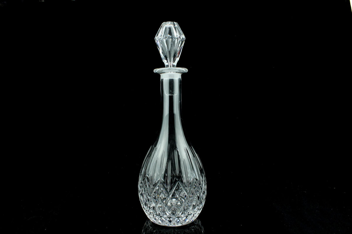 Vintage kristallen wijnkaraf - geslepen decanter met stop - diamantpatroon - 34 cm.