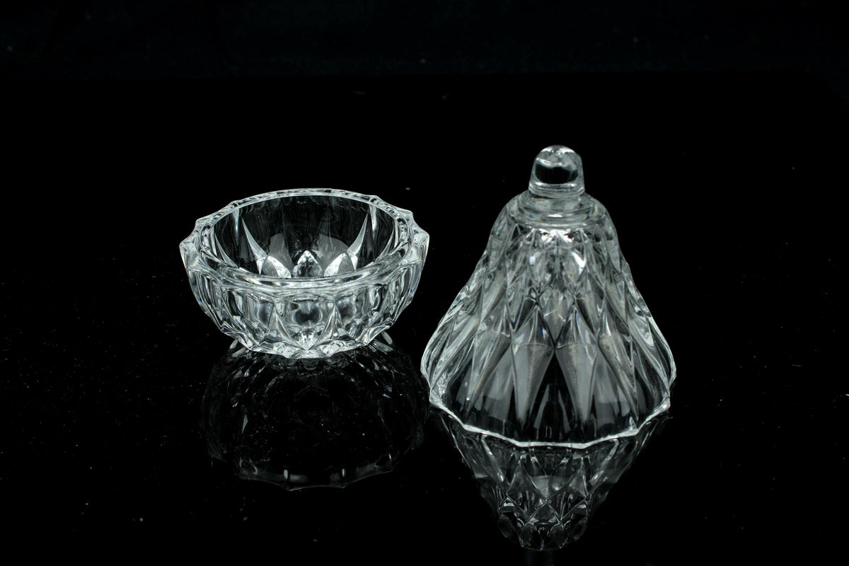 Set van 3 vintage geslepen kristallen bonbonnières - peervormige snoeppotjes met deksel - mini suikerpotjes - 10,5 cm.