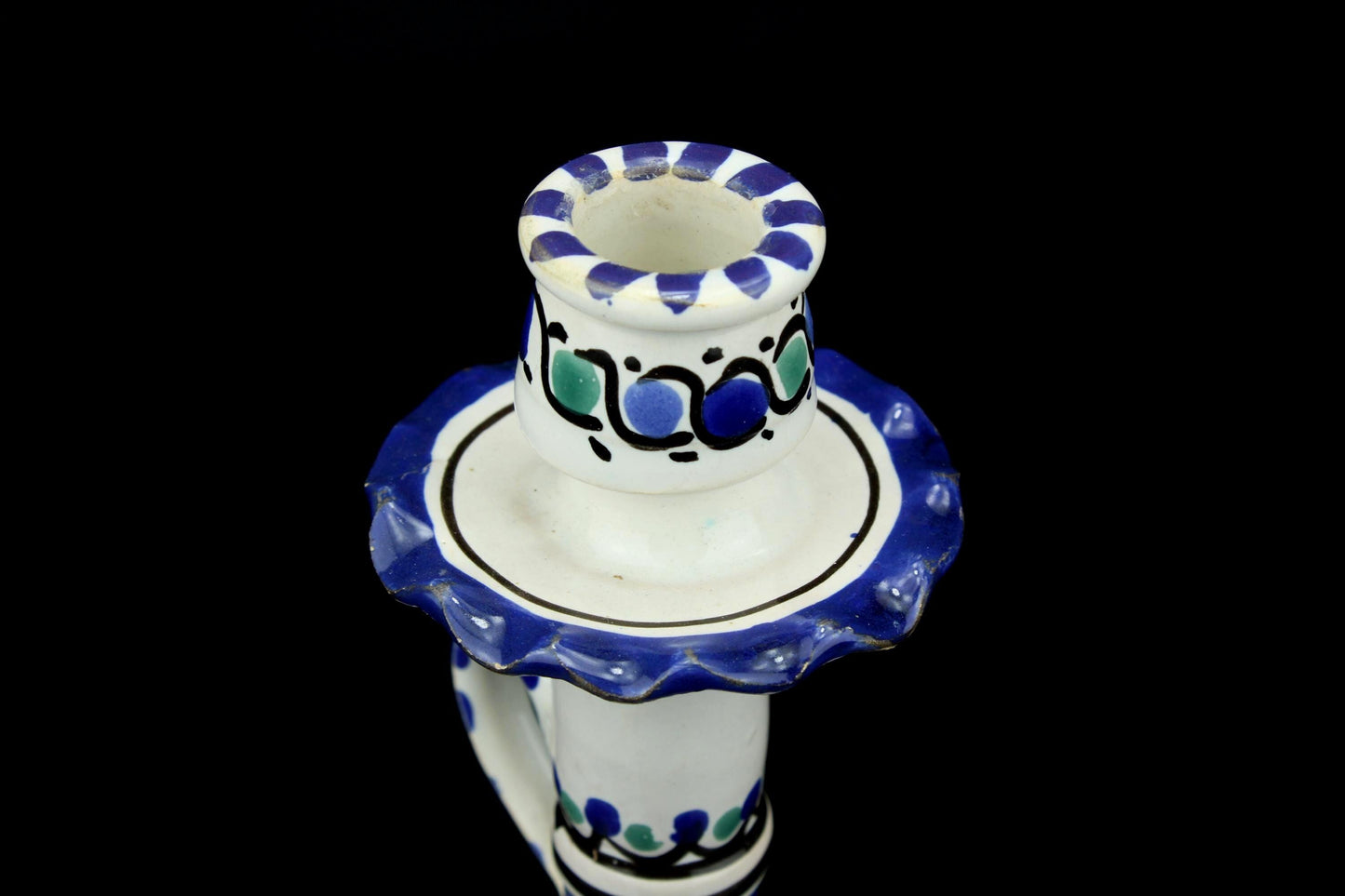 Vintage handbemalter Keramik-Kerzenständer – mediterraner/marokkanischer Stil – Kerzenhalter 17 cm.