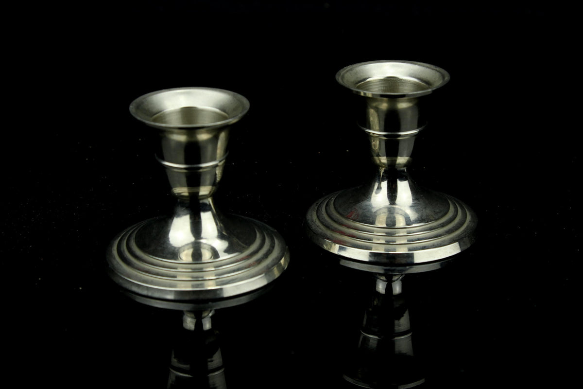 Vintage verzilverde mini kandelaars - dinerkaarshouders - Set van 2 - 6 cm.