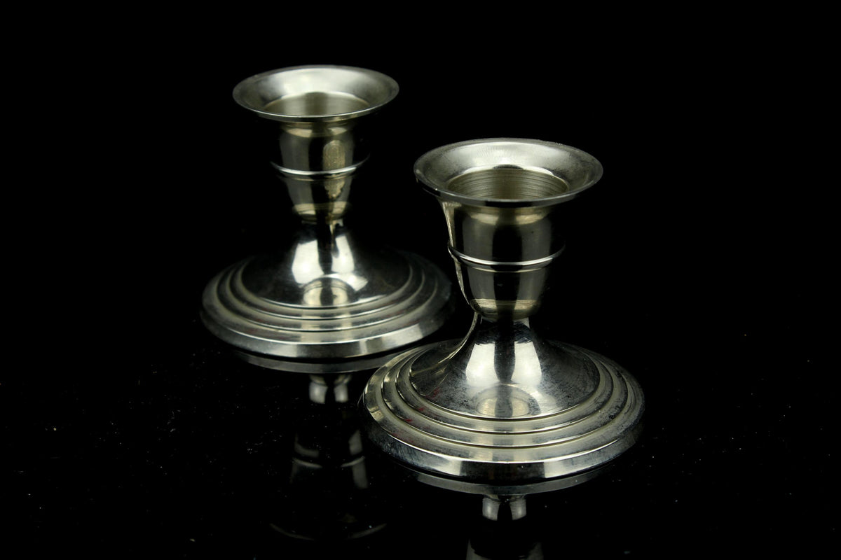Vintage verzilverde mini kandelaars - dinerkaarshouders - Set van 2 - 6 cm.