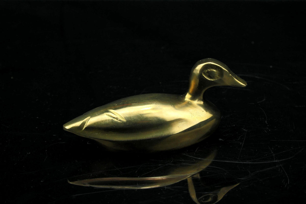 Vintage messing eend beeldje  kleine gouden vogel - retro Sculptuur 4,6 cm.
