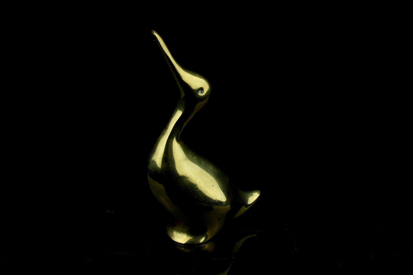 Vintage messing gans beeldje - kleine gouden vogel - 11,2 cm