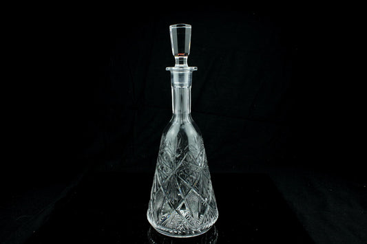 Vintage geslepen kristallen karaf met stop - diamant en sterpatroon - wijn / likeur karaf - 29 cm.