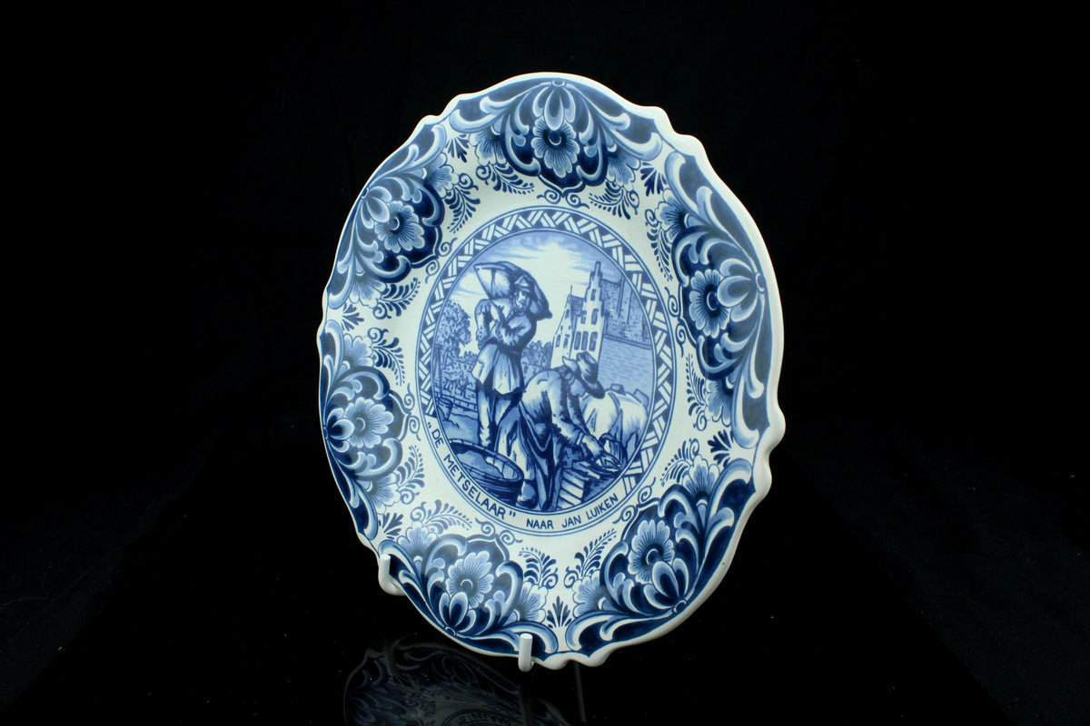 Vintage Delfts blauw sierbord “De Metselaar - made in Holland - wandbord keramiek