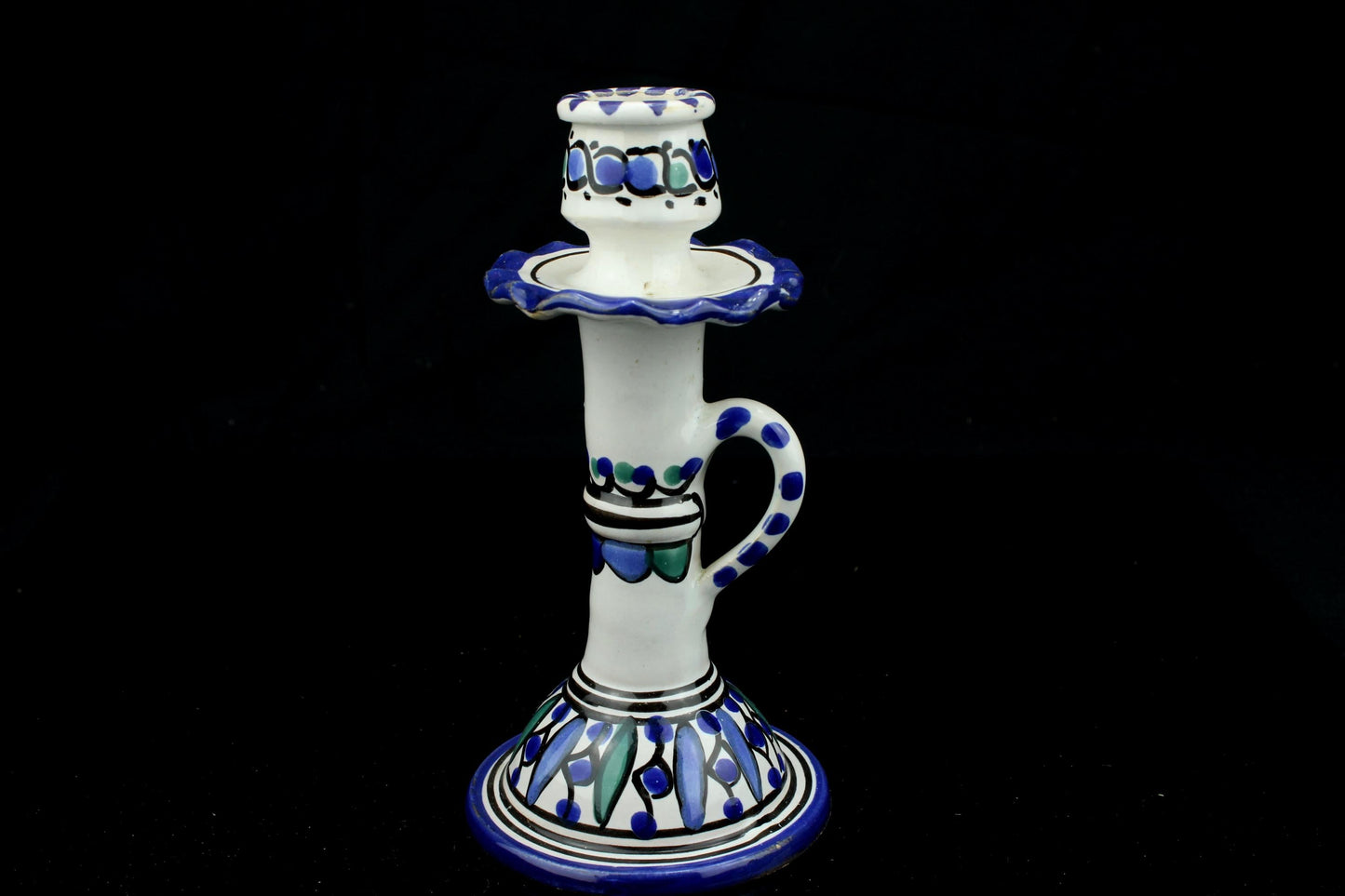 Vintage handbemalter Keramik-Kerzenständer – mediterraner/marokkanischer Stil – Kerzenhalter 17 cm.