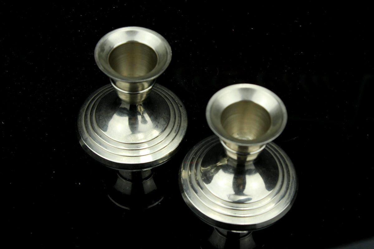 Vintage verzilverde mini kandelaars - dinerkaarshouders - Set van 2 - 6 cm.