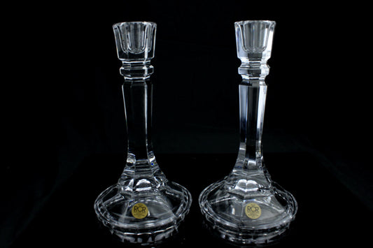Vintage kristallen kandelaars set - Royal Crystal Rock Italië - geslepen loodkristal - 24% Cristallo al Piombo - elegant tafeldecor - 21 cm.