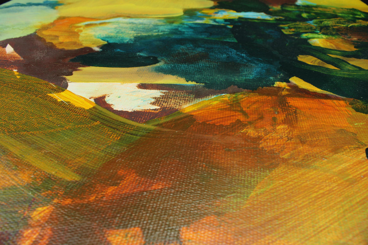 Schilderij Paul van Zoelen - 2003 - olieverf op doek - modern kunstwerk - gesigneerd & gedateerd - expressionistisch landschap - 55 cm.