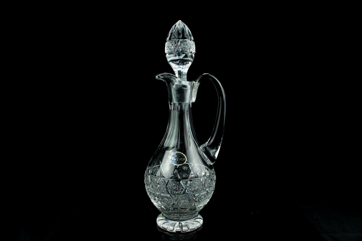 Vintage Bohemia Kristall Whiskeykaraffe mit Stopfen - handgeschliffene Bleikristall Weinkaraffe mit Griff - 32 cm hoch