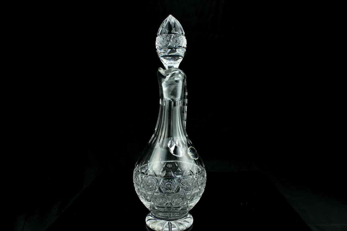 Vintage Bohemia Kristall Whiskeykaraffe mit Stopfen - handgeschliffene Bleikristall Weinkaraffe mit Griff - 32 cm hoch