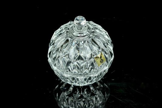 Vintage kristallen bonbonschaaltje met deksel - klein geslepen sieradendoosje - Duits kristal - 8 cm.