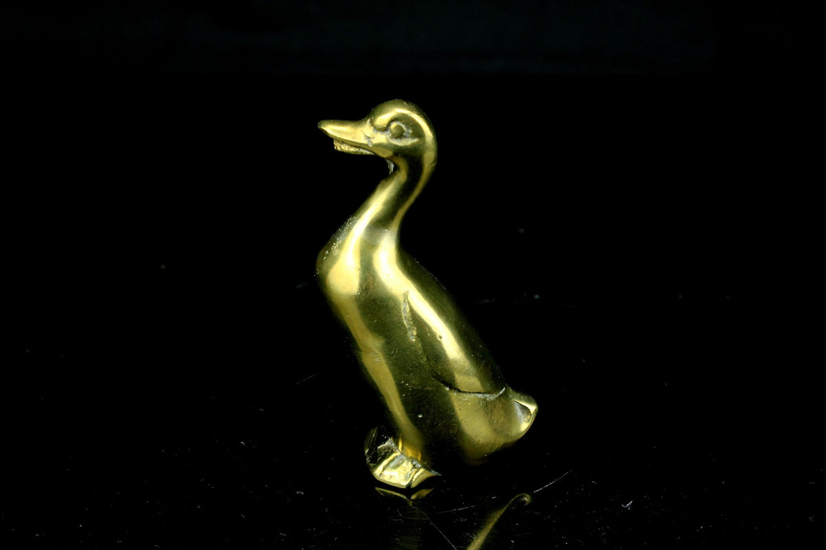 Vintage set van 4 miniatuur messing vogeltjes - zwaan en eendjes - waterdieren verzamelset