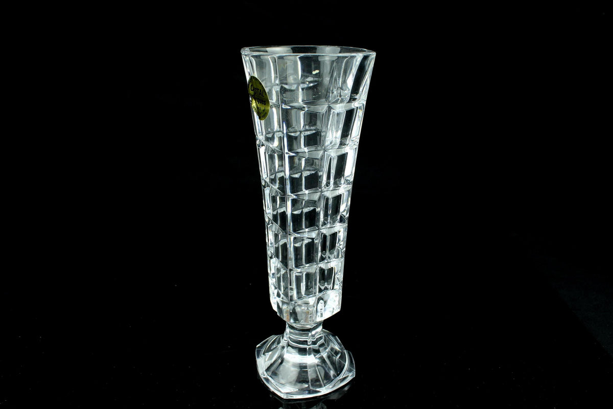 Vintage Cristal d'Arques Kristallvase - geschliffene Kristallblumenvase auf Fuß - 24% PbO Bleikristall - 17 cm