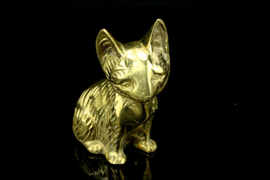 Vintage Messing Katze Figur - sitzende Katze mit detaillierten Fellstrukturen - 9 cm. hoch