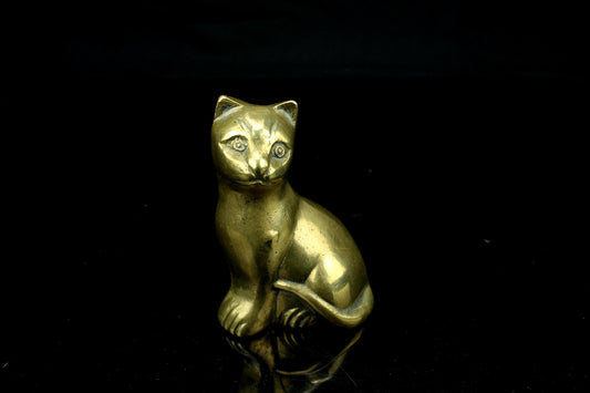 Vintage Messing Katze Figur - sitzende Katze mit gedrehtem Schwanz - Brass cat figurine - 9 cm. hoch