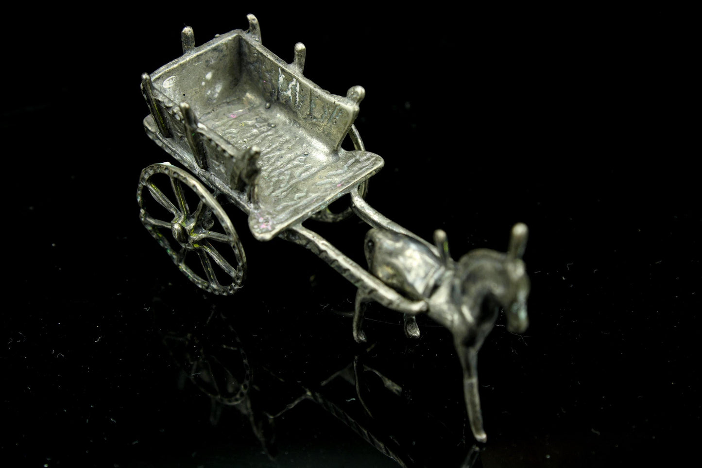 Vintage Miniatur Silber Pferd und Karre | Holländisches Miniatursilber | Esel mit Bauernwagen | Silberminiatur | Sammlerstück |
