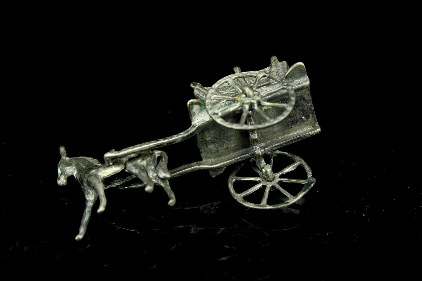 Vintage Miniatur Silber Pferd und Karre | Holländisches Miniatursilber | Esel mit Bauernwagen | Silberminiatur | Sammlerstück |