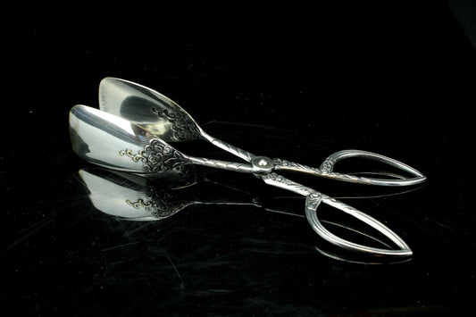 Vintage Verzilverde Gebaktang | Serveertang met Rozen-Reliëf | Salade Tang | Antieke Look Servies | Klassieke Bediening | High Tea Cadeau