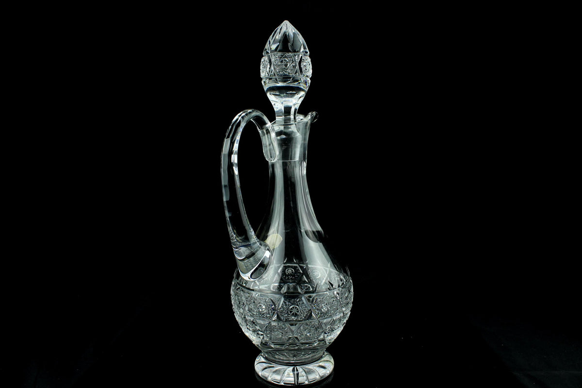 Vintage Bohemia Kristall Whiskeykaraffe mit Stopfen - handgeschliffene Bleikristall Weinkaraffe mit Griff - 32 cm hoch
