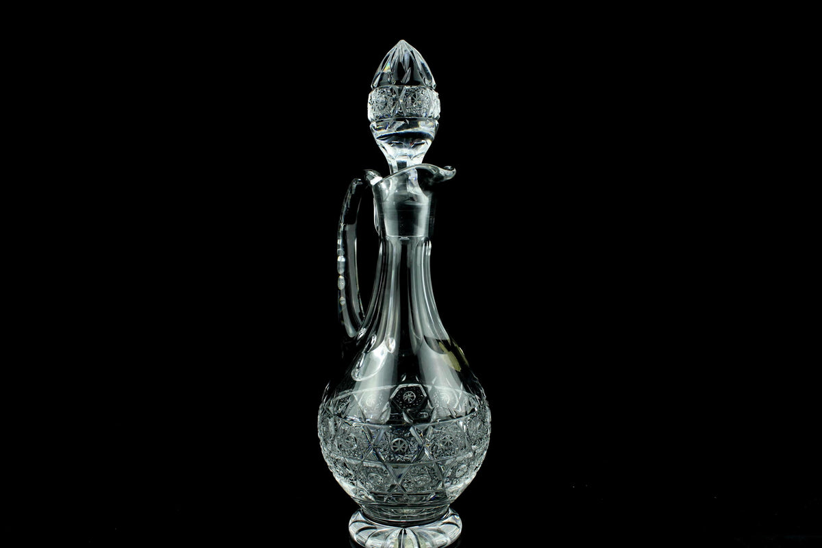 Vintage Bohemia Kristall Whiskeykaraffe mit Stopfen - handgeschliffene Bleikristall Weinkaraffe mit Griff - 32 cm hoch
