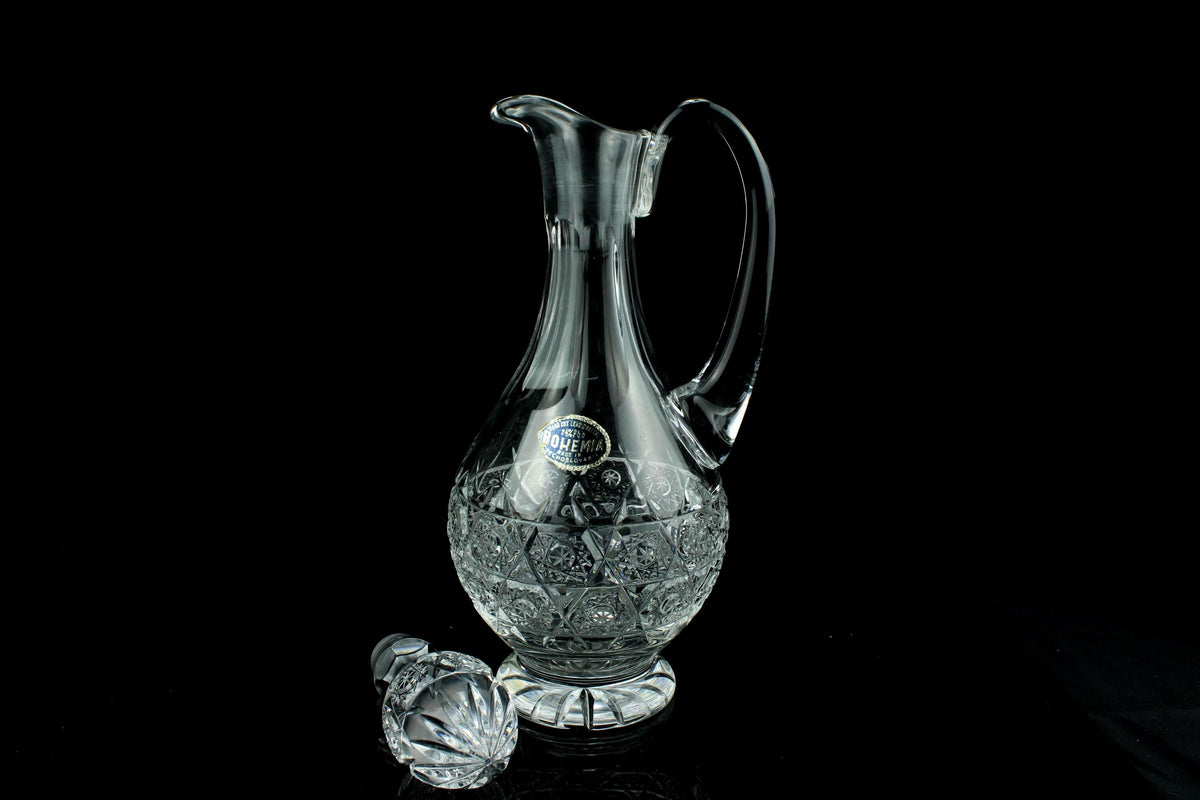 Vintage Bohemia Kristall Whiskeykaraffe mit Stopfen - handgeschliffene Bleikristall Weinkaraffe mit Griff - 32 cm hoch