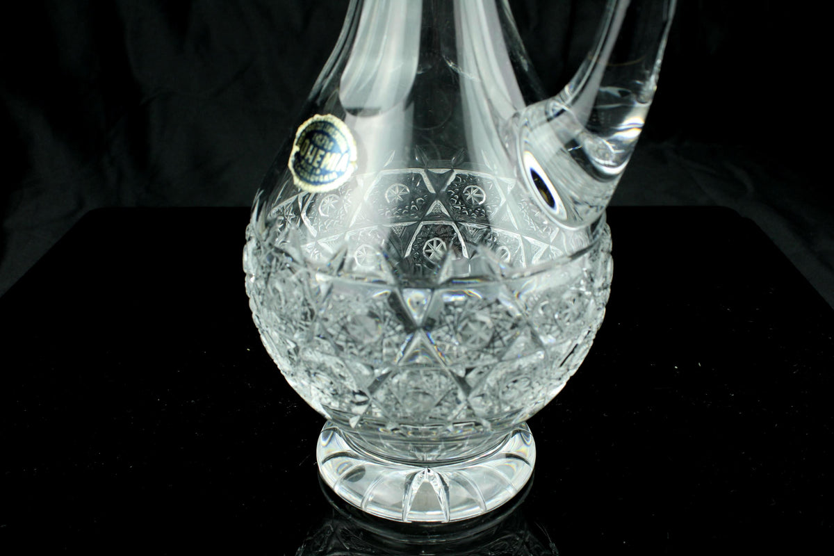 Vintage Bohemia Kristall Whiskeykaraffe mit Stopfen - handgeschliffene Bleikristall Weinkaraffe mit Griff - 32 cm hoch