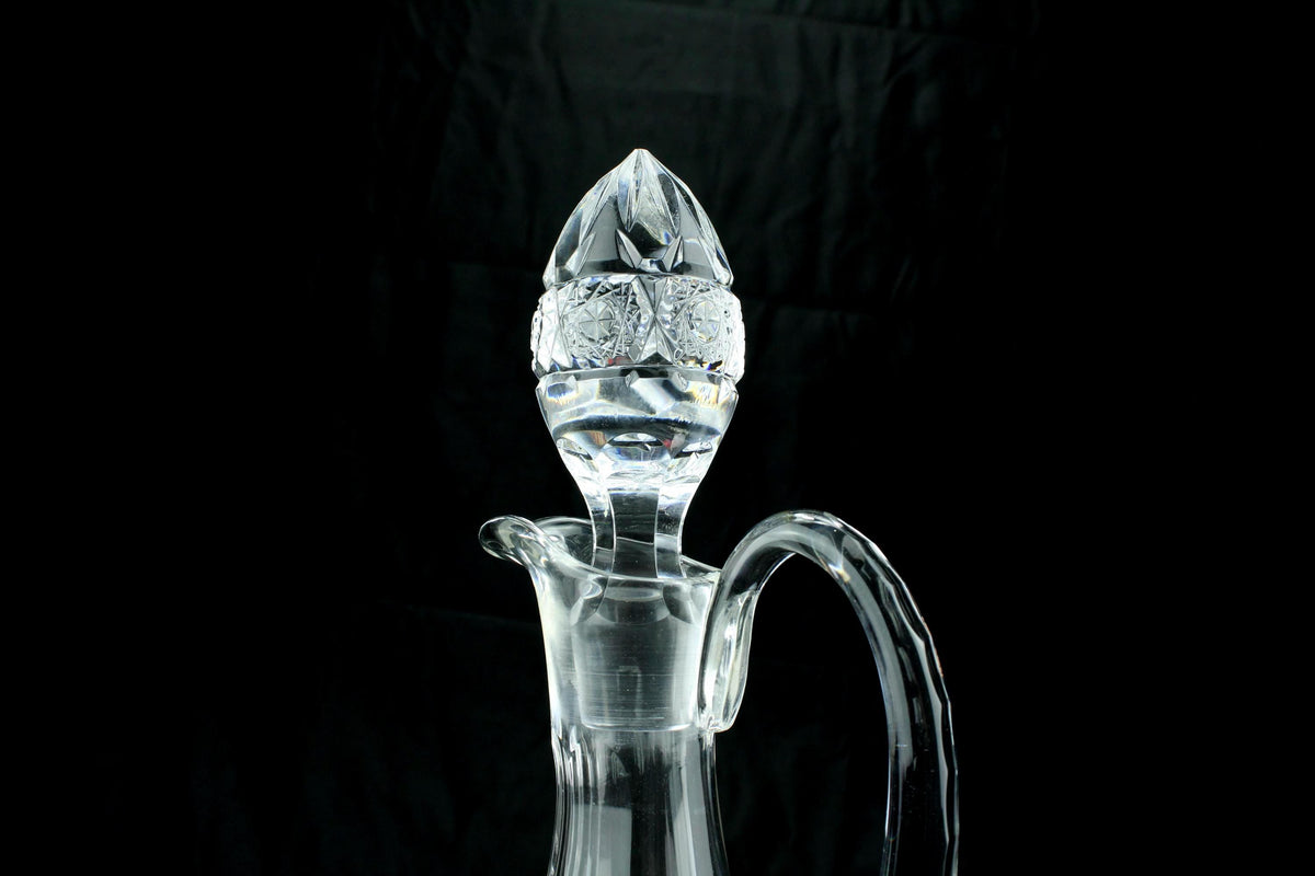 Vintage Bohemia Kristall Whiskeykaraffe mit Stopfen - handgeschliffene Bleikristall Weinkaraffe mit Griff - 32 cm hoch
