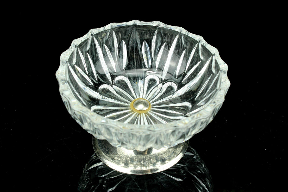 Vintage Kristallcoupe auf versilbertem Fuß - geschliffene Kristallpralinen-Schale mit Silbersockel - Dessertcoupe