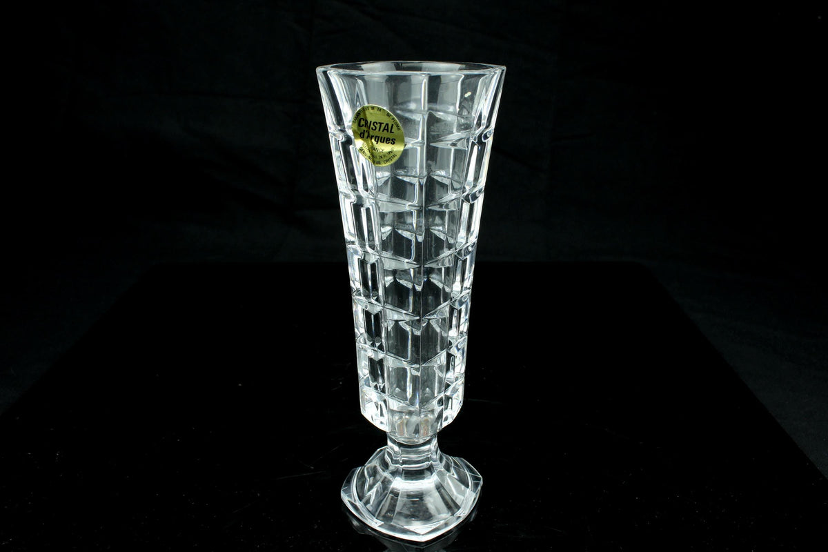 Vintage Cristal d'Arques Kristallvase - geschliffene Kristallblumenvase auf Fuß - 24% PbO Bleikristall - 17 cm