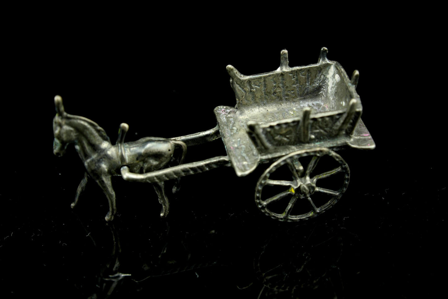 Vintage Miniatur Silber Pferd und Karre | Holländisches Miniatursilber | Esel mit Bauernwagen | Silberminiatur | Sammlerstück |